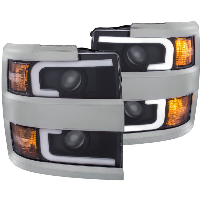 ANZO 2015-2016 Chevrolet Silverado Projector Headlights w/ Plank Style Design Black w/ Amber