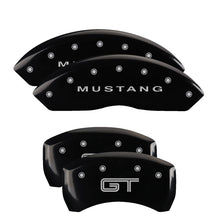 Load image into Gallery viewer, MGP 4 Caliper Covers Engraved Front Mustang Engraved Rear S197/GT Black finish silver ch