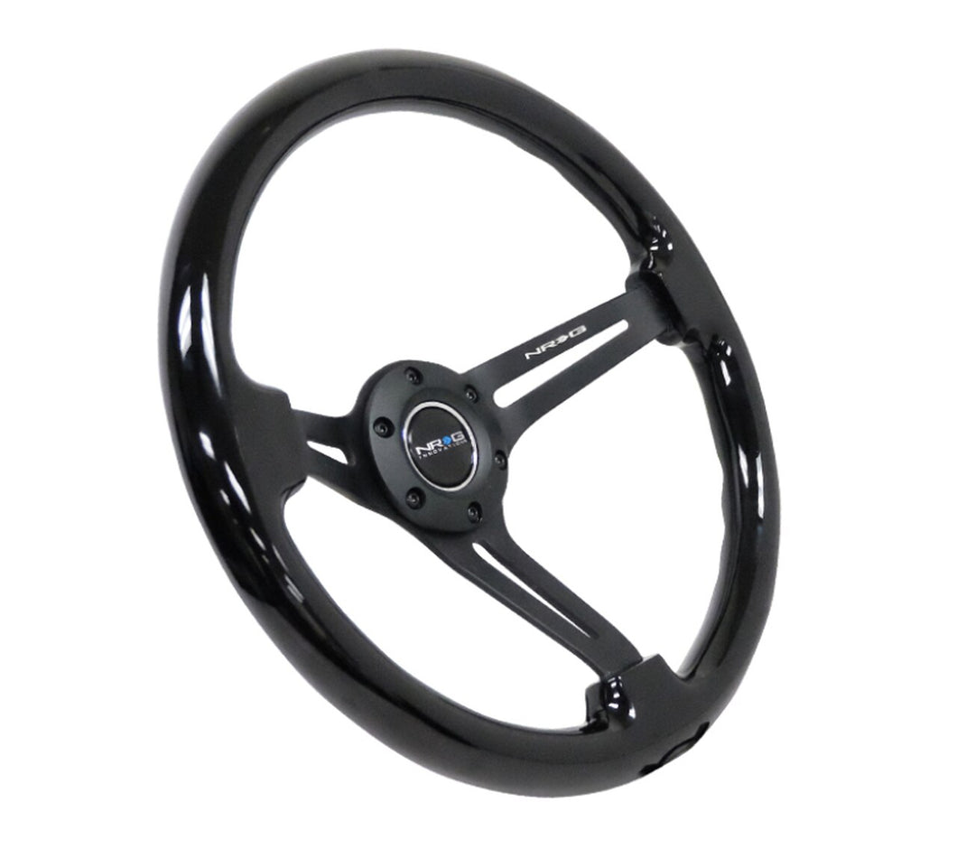 NRG Reinforced Steering Wheel Blk Wood w/Blk Matte Spoke/Black Center Mark
